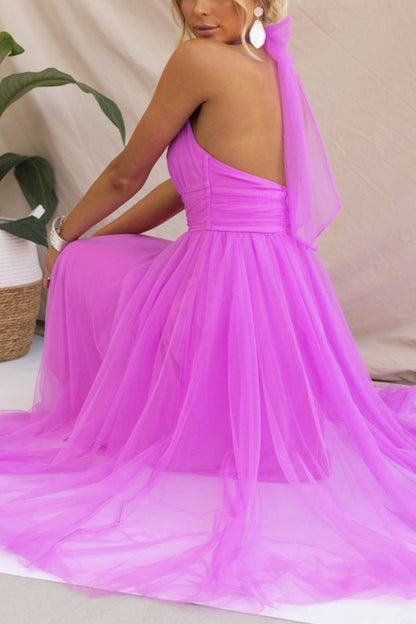 Halterneck Tüllkleid Mit Schleier A-Linie Elegant