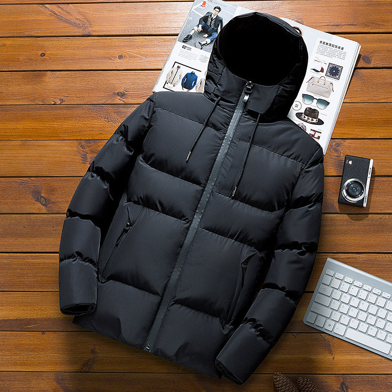 Herren Winterjacke Warm Abnehmbare Kapuze Schwarz - BerlinGlamour