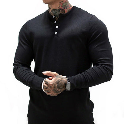 Elegantes Herren Langarmshirt Knopfverschluss Modern