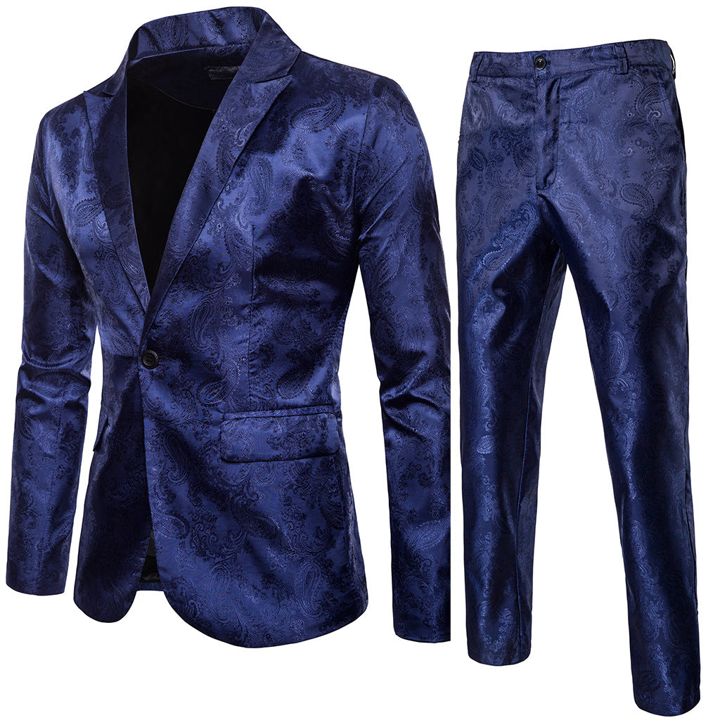 Herren Anzug Set Samt Paisley Muster Elegant Schwarz