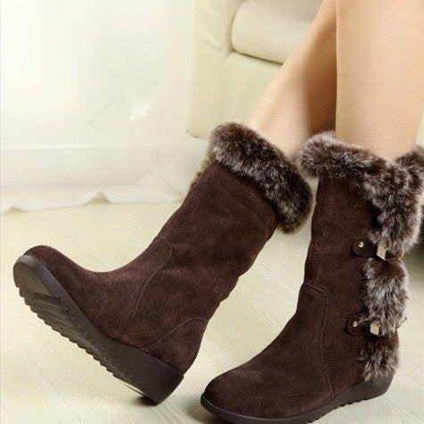 Damen Winterstiefel Warm mit Kunstfellkragen Rutschfest