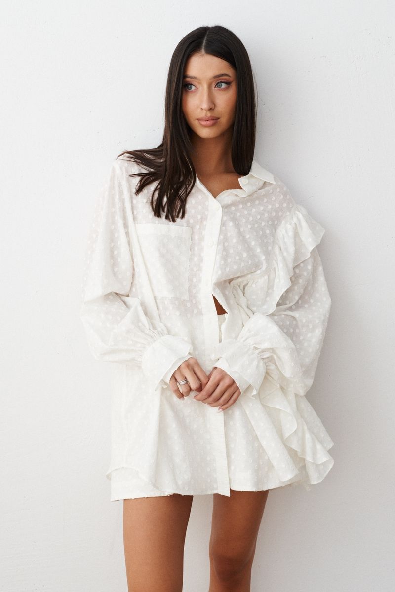 Weißes Durchsichtiges Baumwoll-Shirt-Shorts-Set Sommer - BerlinGlamour