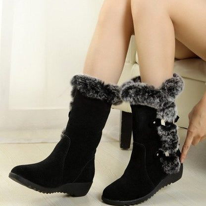 Damen Winterstiefel Warm mit Kunstfellkragen Rutschfest