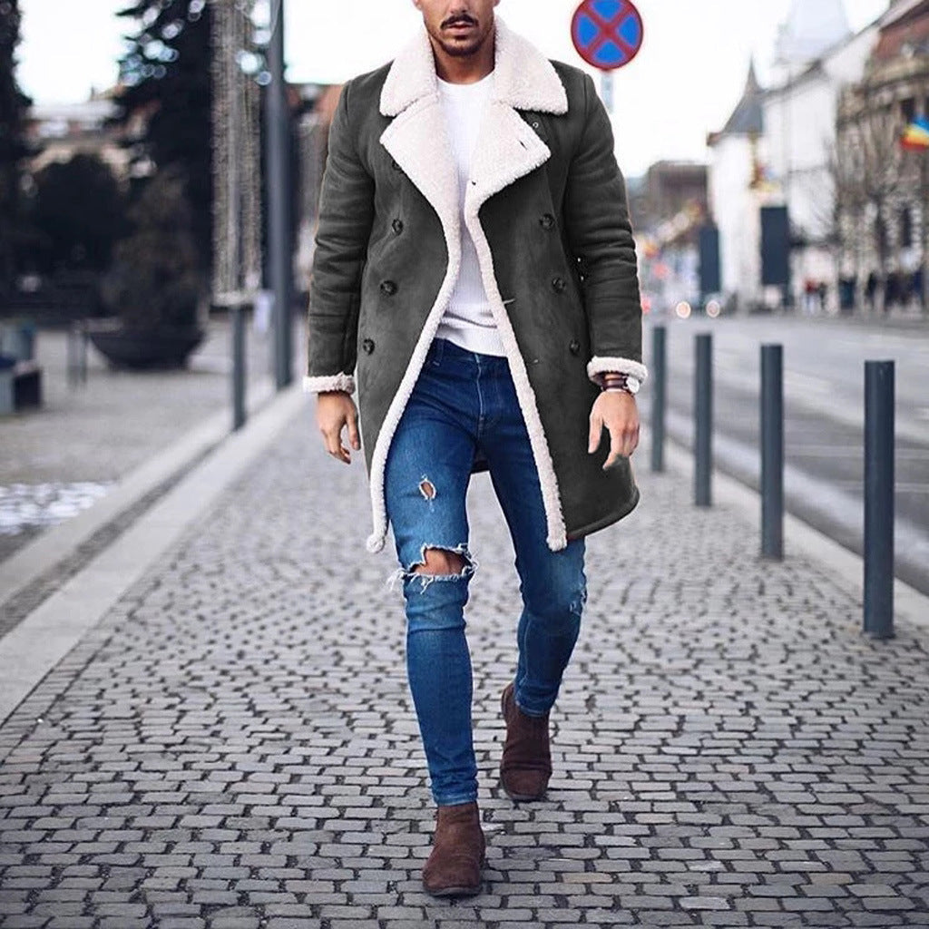 Herren Wintermantel Gefüttert Warm Schwarz