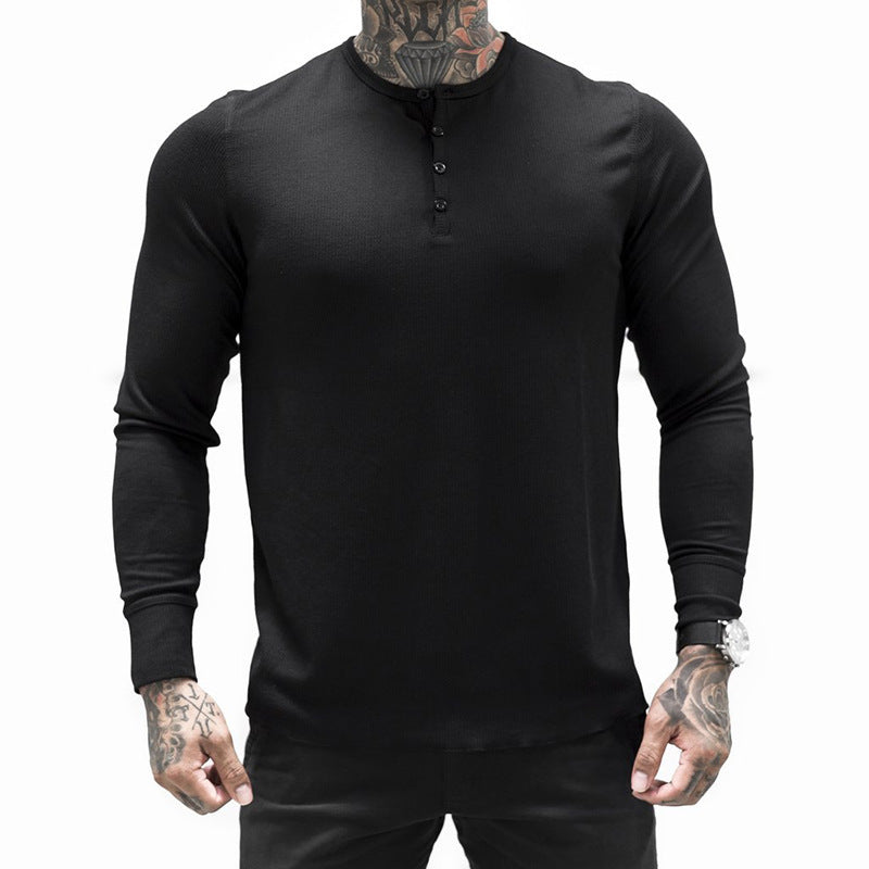 Herren Baumwoll Henley-Shirt Langarm Atmungsaktiv Komfort