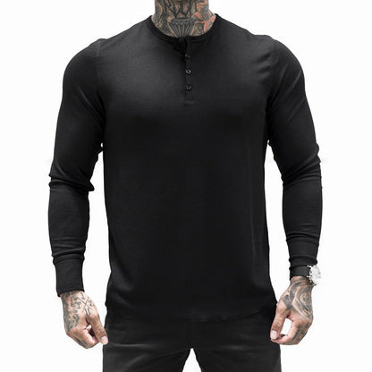 Herren Baumwoll Henley-Shirt Langarm Atmungsaktiv Komfort