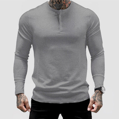 Herren Baumwoll Henley-Shirt Langarm Atmungsaktiv Komfort