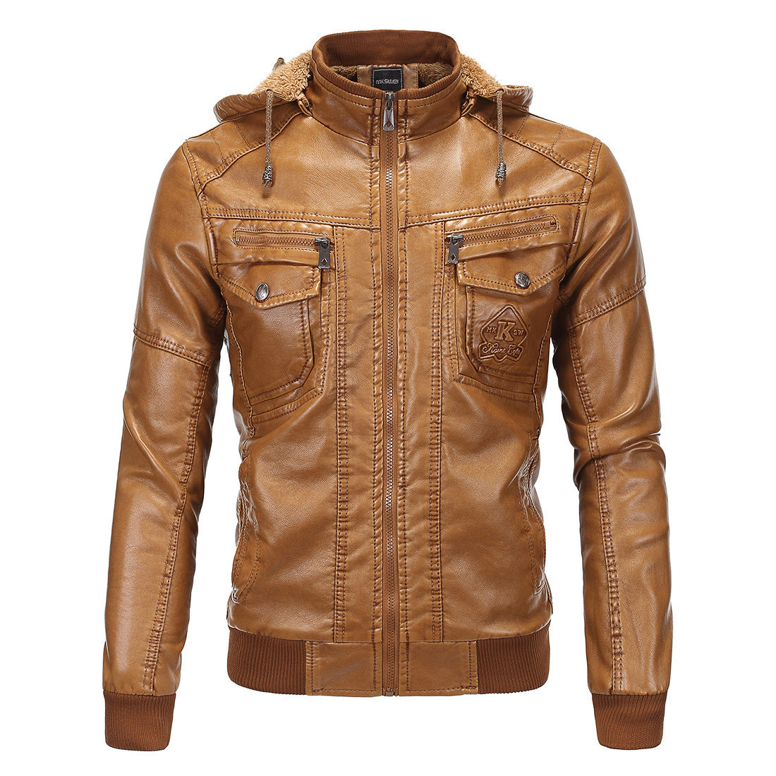 Lederjacke Herren Kunstleder Warm mit Innenvlies und Taschen