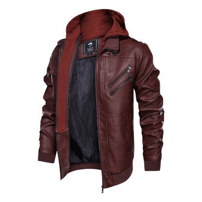 Herren Lederjacke Mit Kapuze Reißverschluss Taschen Schwarzes Leder - BerlinGlamour