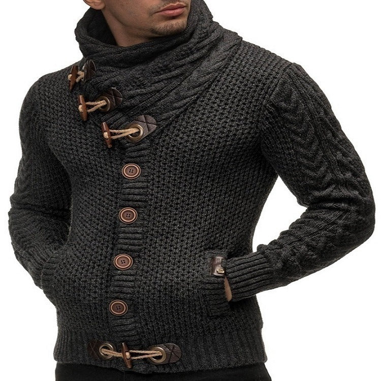Herren Strickjacke Modern Hochkragen Knopfleiste