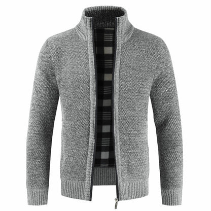 Herren Strickjacke Warm Plüschfutter Hochkragen