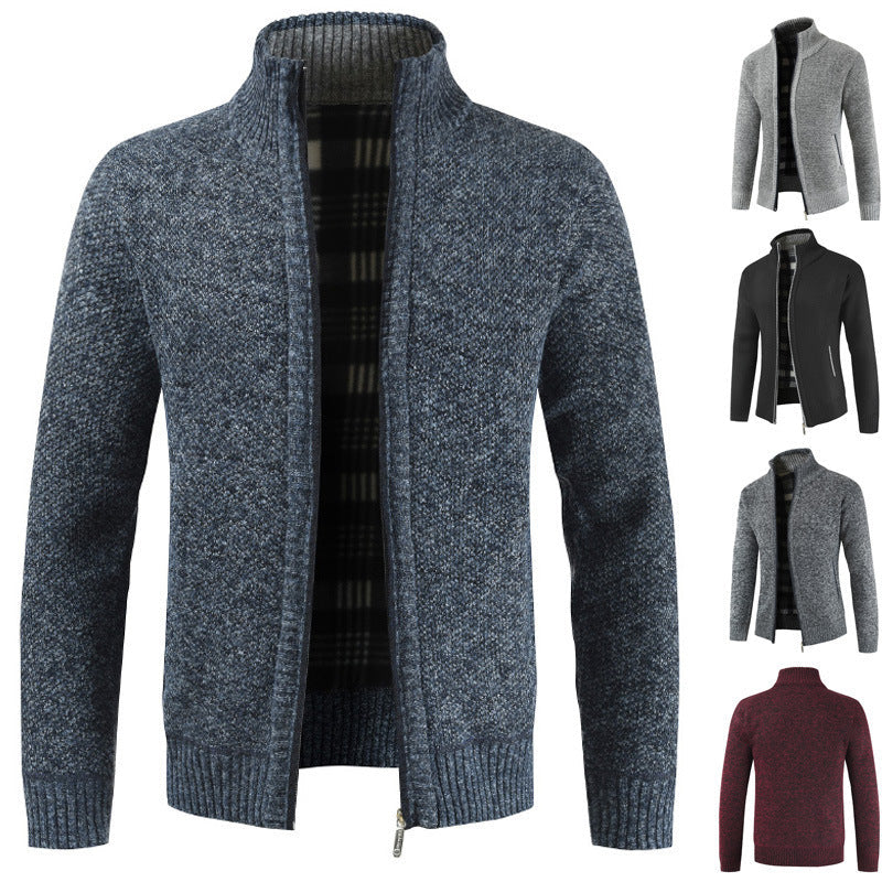 Herren Strickjacke Warm Plüschfutter Hochkragen