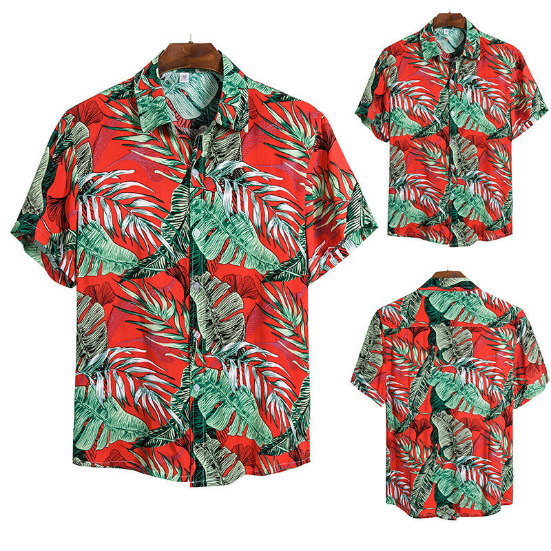 Herren Kurzarmhemd Blattdruck Sommer Tropisch Modern - BerlinGlamour