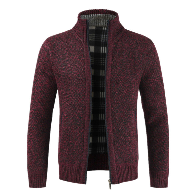 Herren Strickjacke Warm Plüschfutter Hochkragen