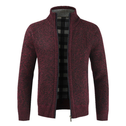 Herren Strickjacke Warm Plüschfutter Hochkragen
