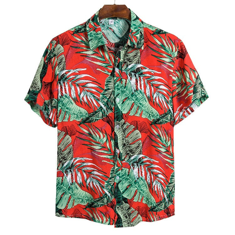 Herren Kurzarmhemd Blattdruck Sommer Tropisch Modern