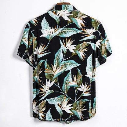 Herren Kurzarmhemd Tropisches Blumenmuster Relaxed Fit