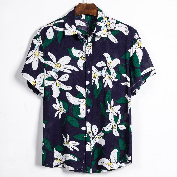 Herren Kurzarmhemd Baumwolle Floral Modern Sommer - BerlinGlamour