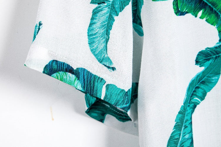 Herren Kurzarmhemd Sommerleicht mit Pflanzenmuster Tropical