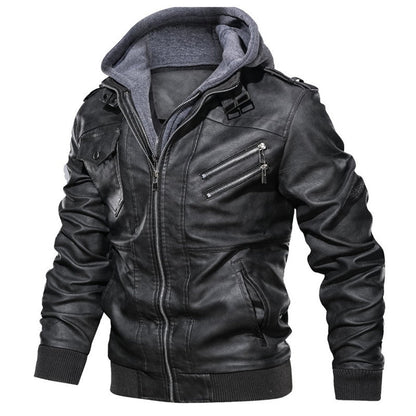 Lederjacke Herren Modern mit Kapuze und Taschen
