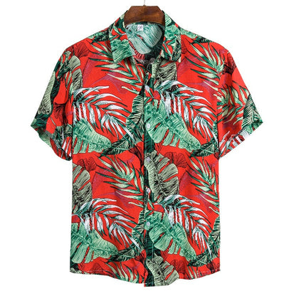 Herren Kurzarmhemd Blattdruck Sommer Tropisch Modern