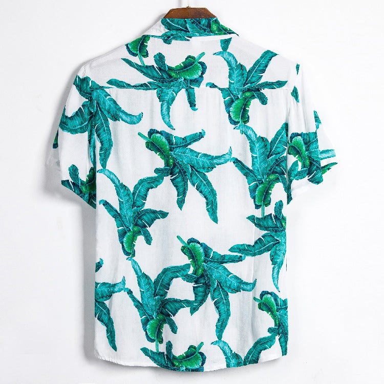 Herren Kurzarmhemd Sommerleicht mit Pflanzenmuster Tropical