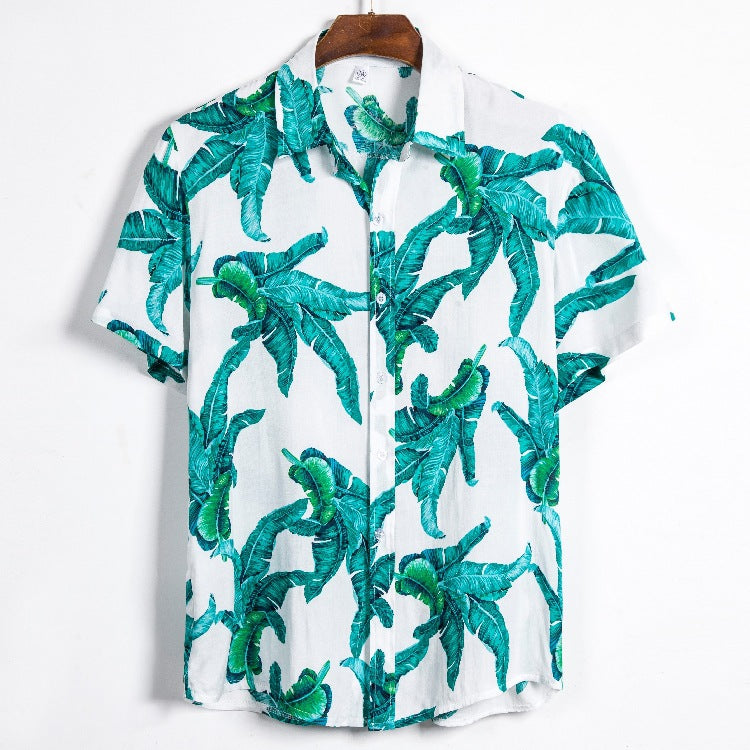 Herren Kurzarmhemd Sommerleicht mit Pflanzenmuster Tropical