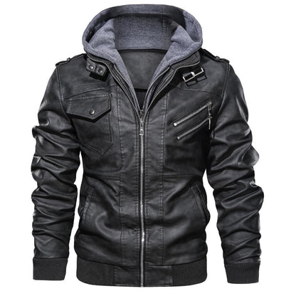 Lederjacke Herren Robust mit Kapuze und Reißverschluss