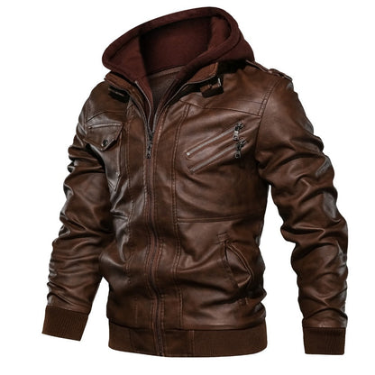 Lederjacke Herren Lässig mit Kapuze und Taschen