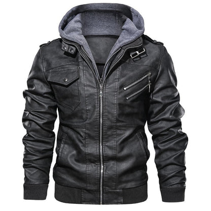 Lederjacke Herren Modern mit Kapuze und Taschen