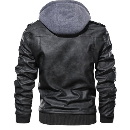 Lederjacke Herren Robust mit Kapuze und Reißverschluss