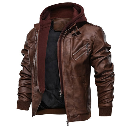 Lederjacke Herren Robust mit Kapuze und Reißverschluss