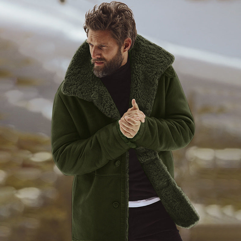 Herren Mantel Teddyfell Weich Innenfutter Großer Kragen Winter