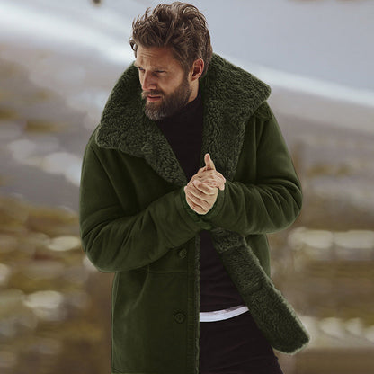 Herren Mantel Teddyfell Weich Innenfutter Großer Kragen Winter