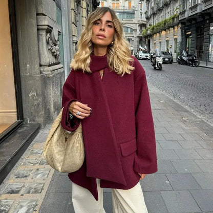 Kurzmantel Damen Rot Modern mit Schal