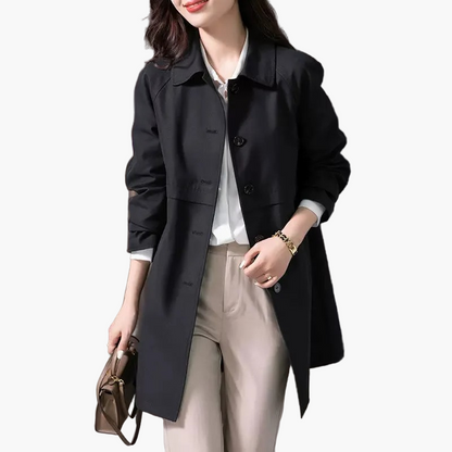 Damen Wintermantel Klassisch Button-Up Schwarz