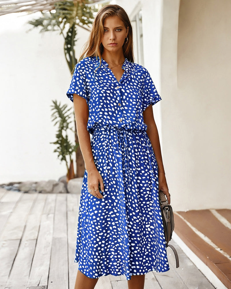 Kurzarmkleid Damen Elegant Kragen Sommerkleid