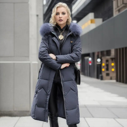Damen Daunenmantel Lang Steppmantel Warm mit Kragen