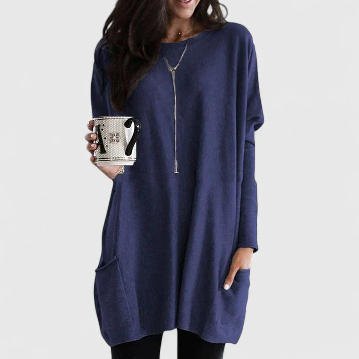 Damen Tunikakleid Lässig Langarm Sommerkleid