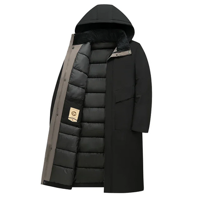Herren Wintermantel Lang mit Kapuze Steppmantel Schwarz