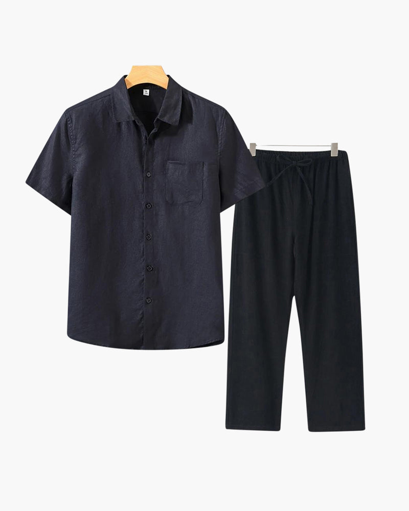 Herren Leinen-Anzug Kurzarm Sommer Set Modern
