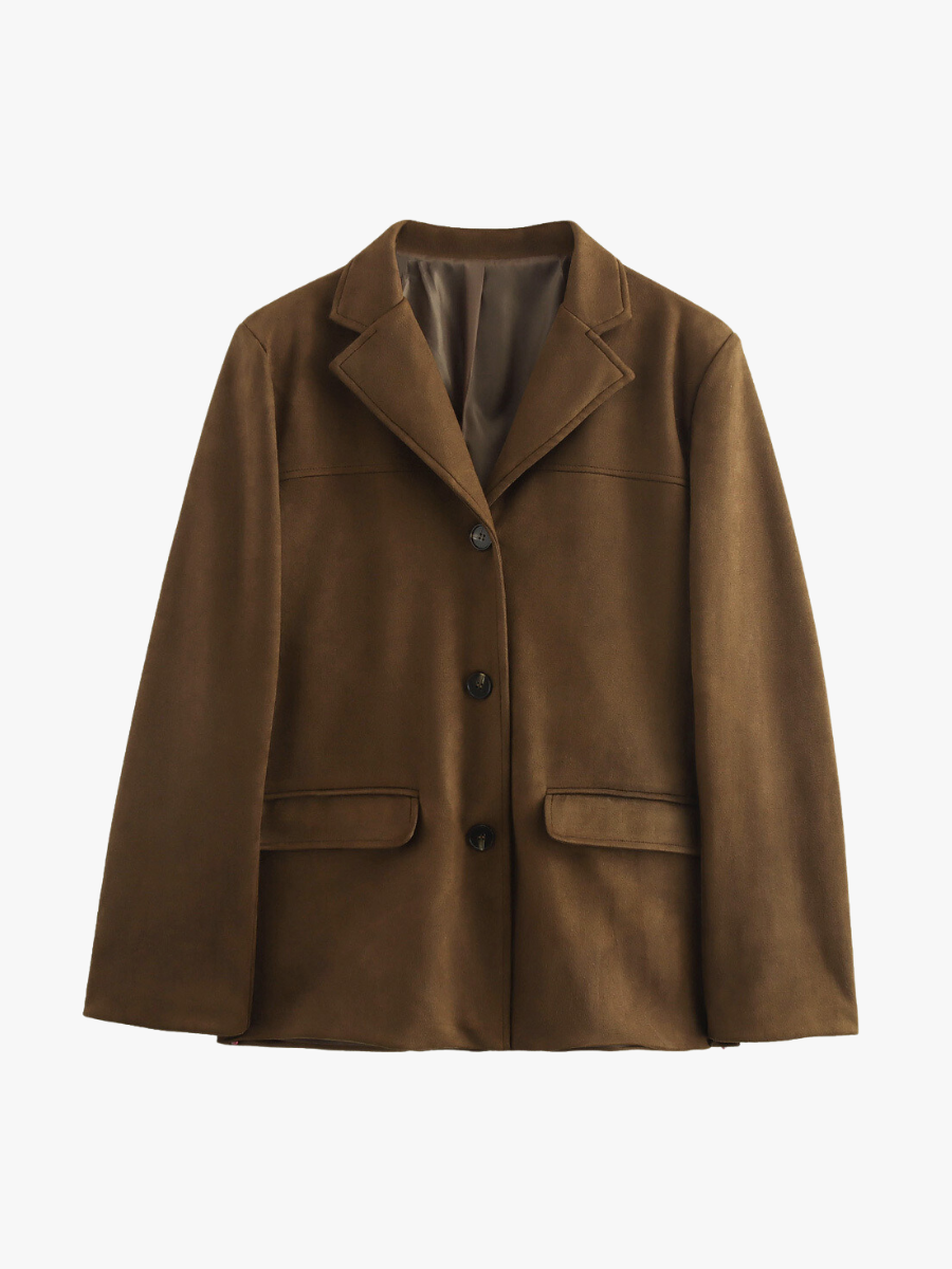 Blazer Damen Wildlederoptik Braun Klassisch - BerlinGlamour