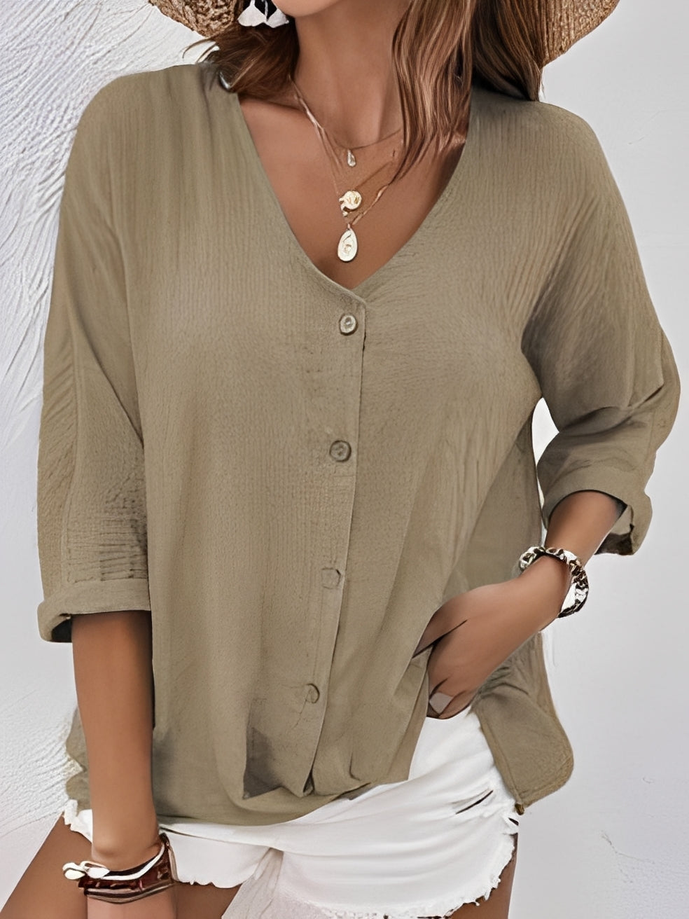 Damen-Shirt Bequem V-Ausschnitt Modern