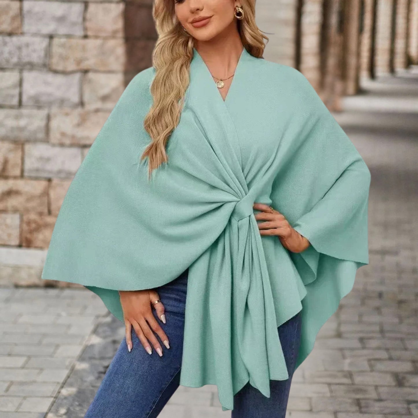 Damen Oberteil Cape Style mit Vordere Knoten Detail