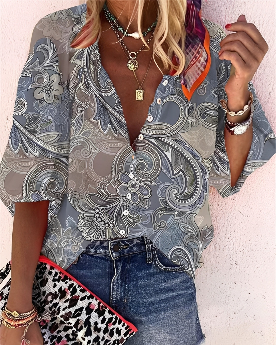 Damenbluse Blumenprint Lockere Passform Modern