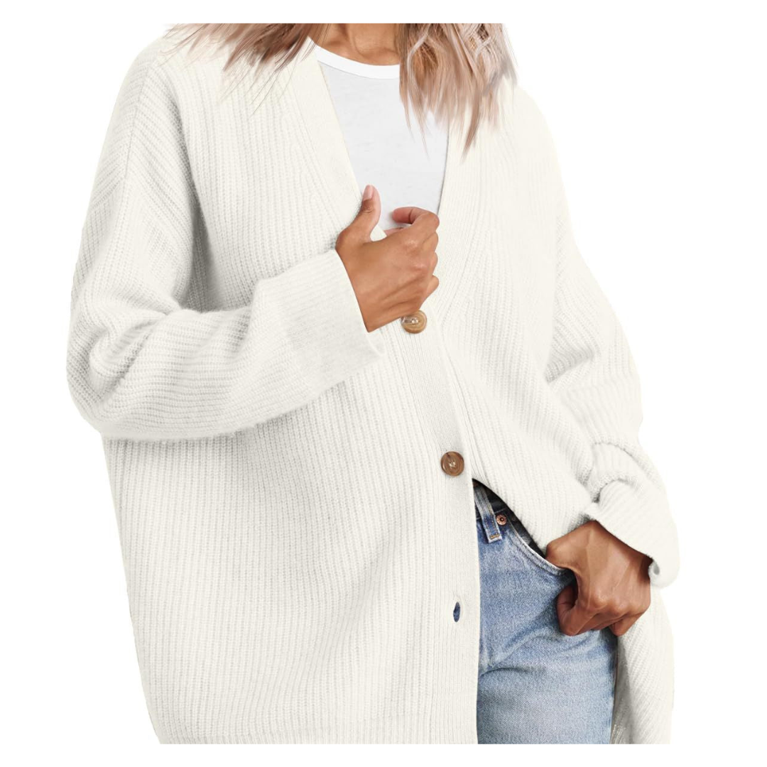 Große Strickjacke Damen Übergroß Knöpfe Modisch