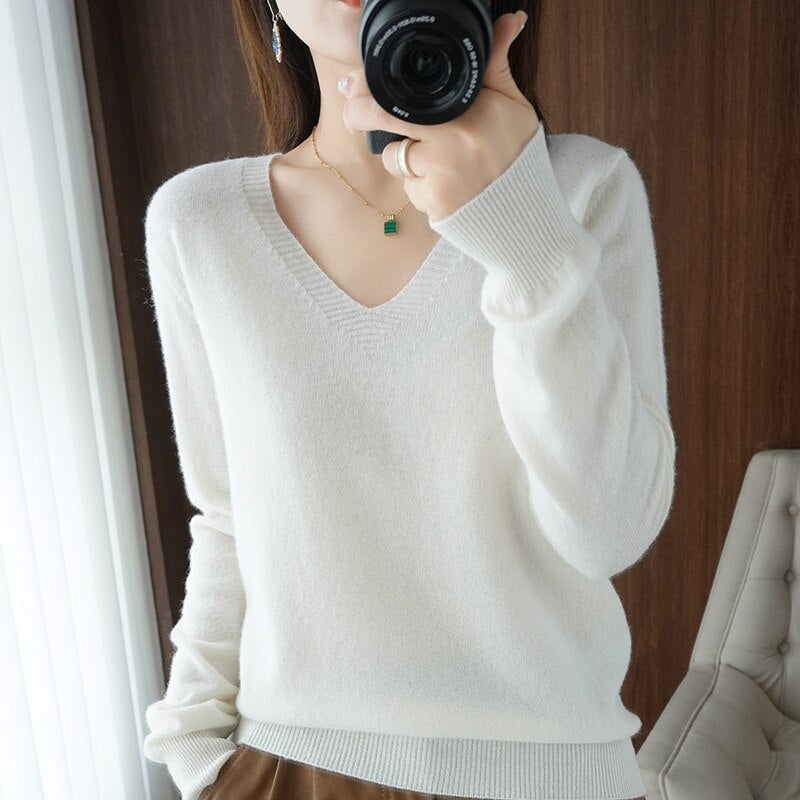V-Ausschnitt Pullover Damen Modern Trendy