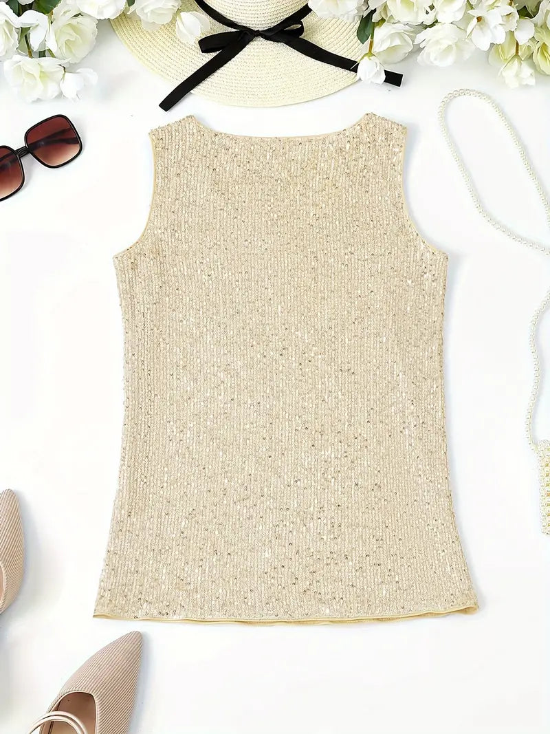 Elegantes Pailletten Top Ärmellos Damen Oberteil Glitzer