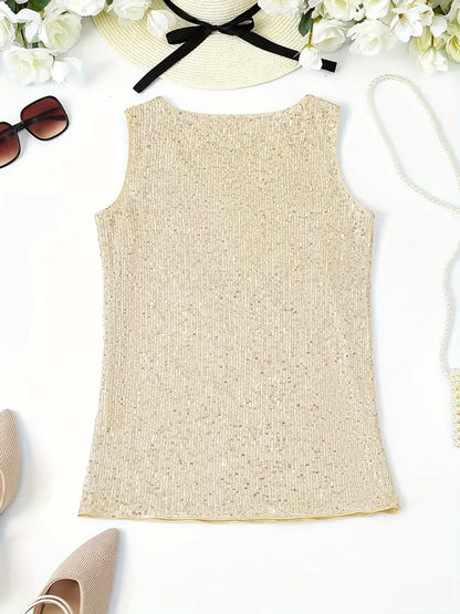 Elegantes Pailletten Top Ärmellos Damen Oberteil Glitzer