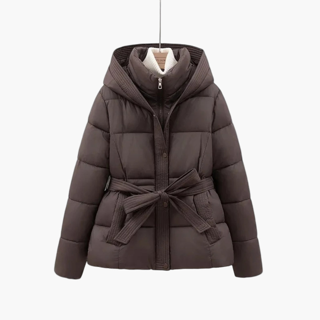 Damen Pufferjacke Warm mit Gürtel und Daunenfutter